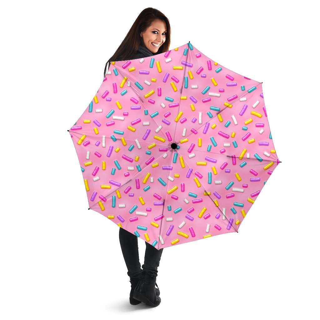 Pink Candy Pattern Print Automatic Foldable Umbrella-grizzshop