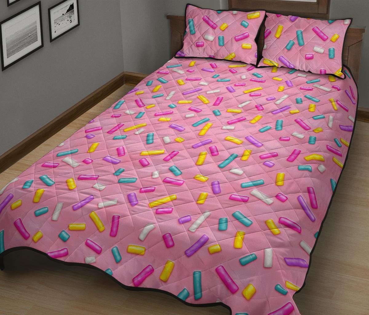 Pink Candy Pattern Print Bed Set Quilt-grizzshop