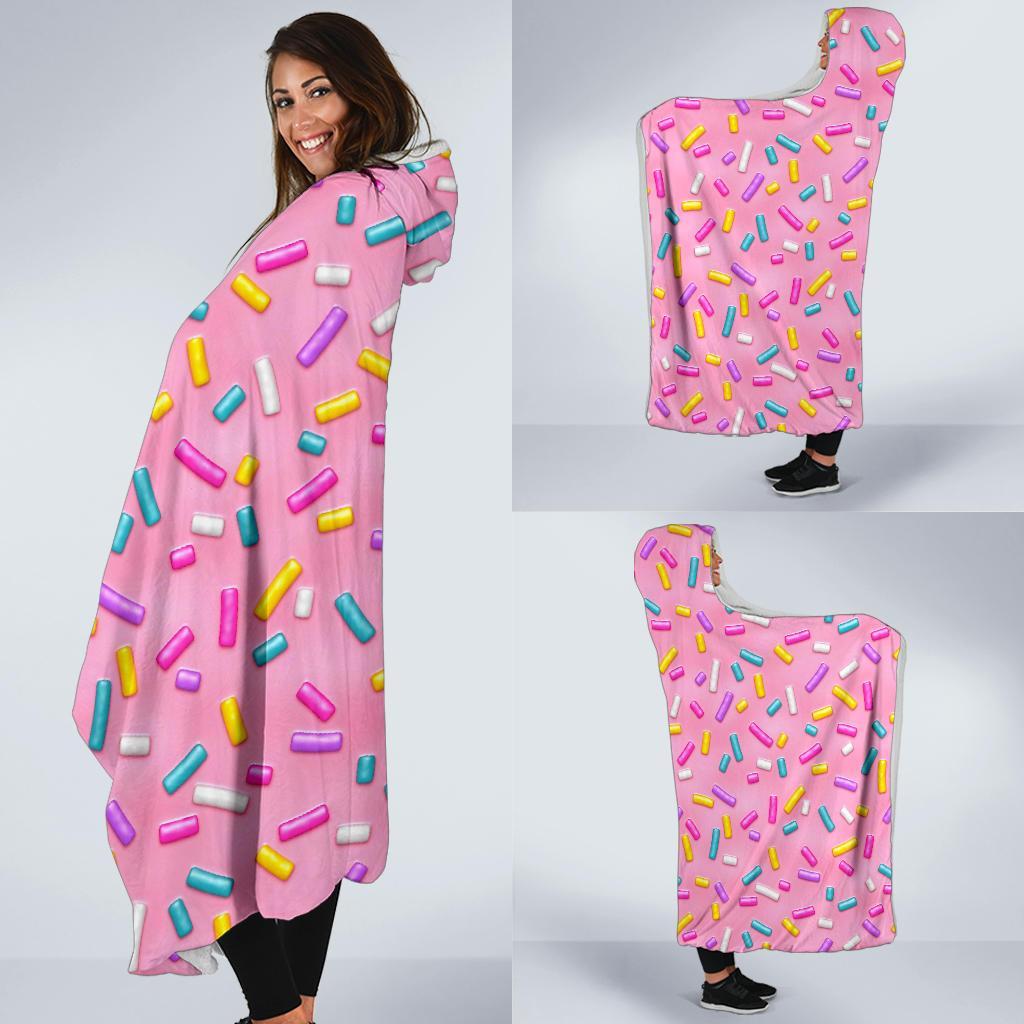 Pink Candy Pattern Print Hooded Blanket-grizzshop