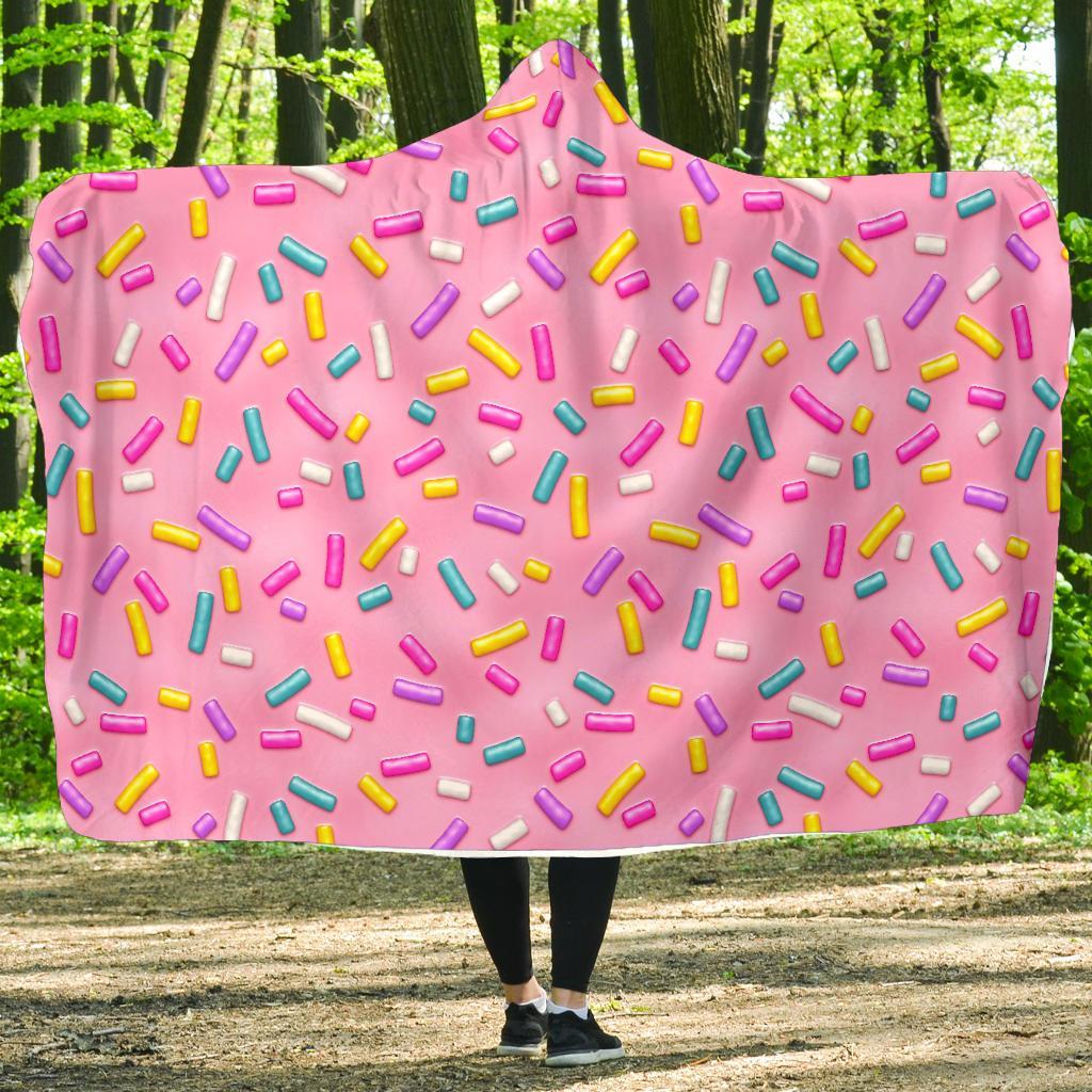 Pink Candy Pattern Print Hooded Blanket-grizzshop