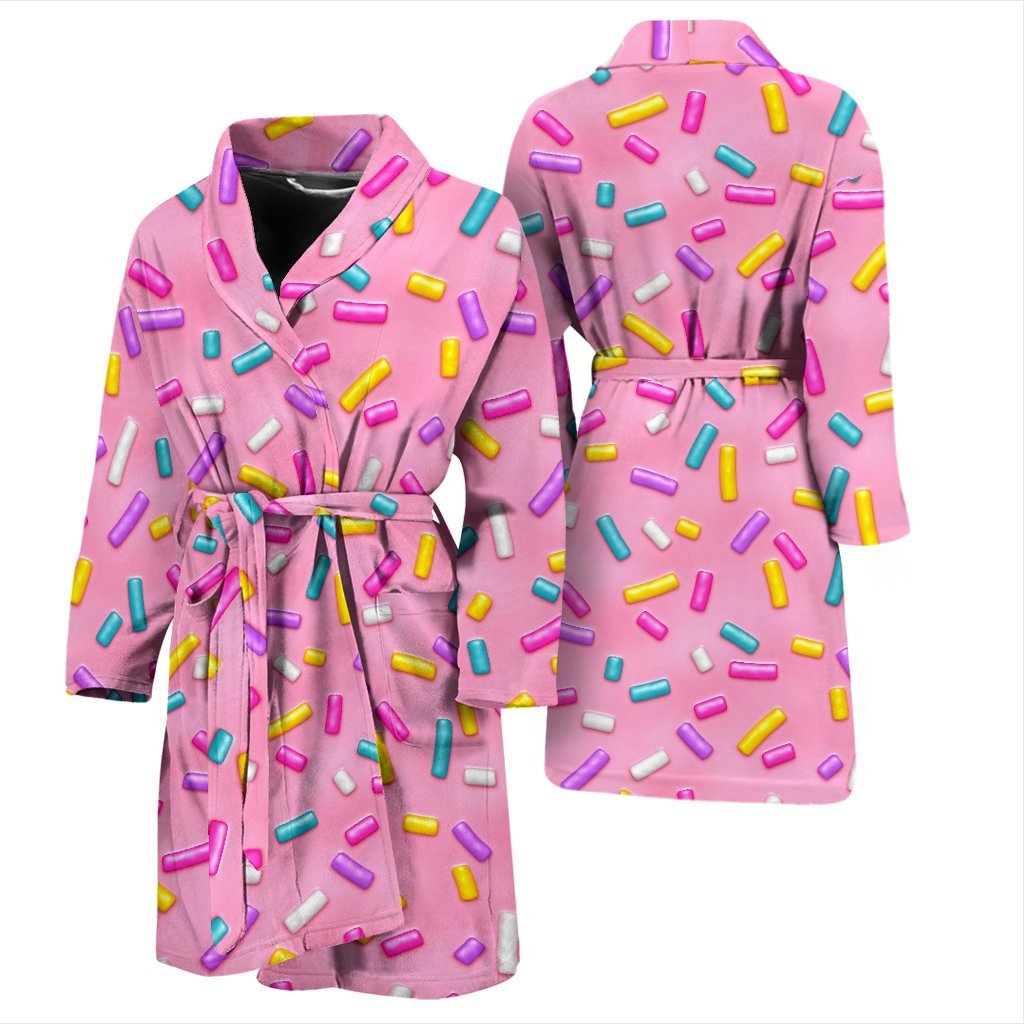 Pink Candy Pattern Print Men Long Robe-grizzshop