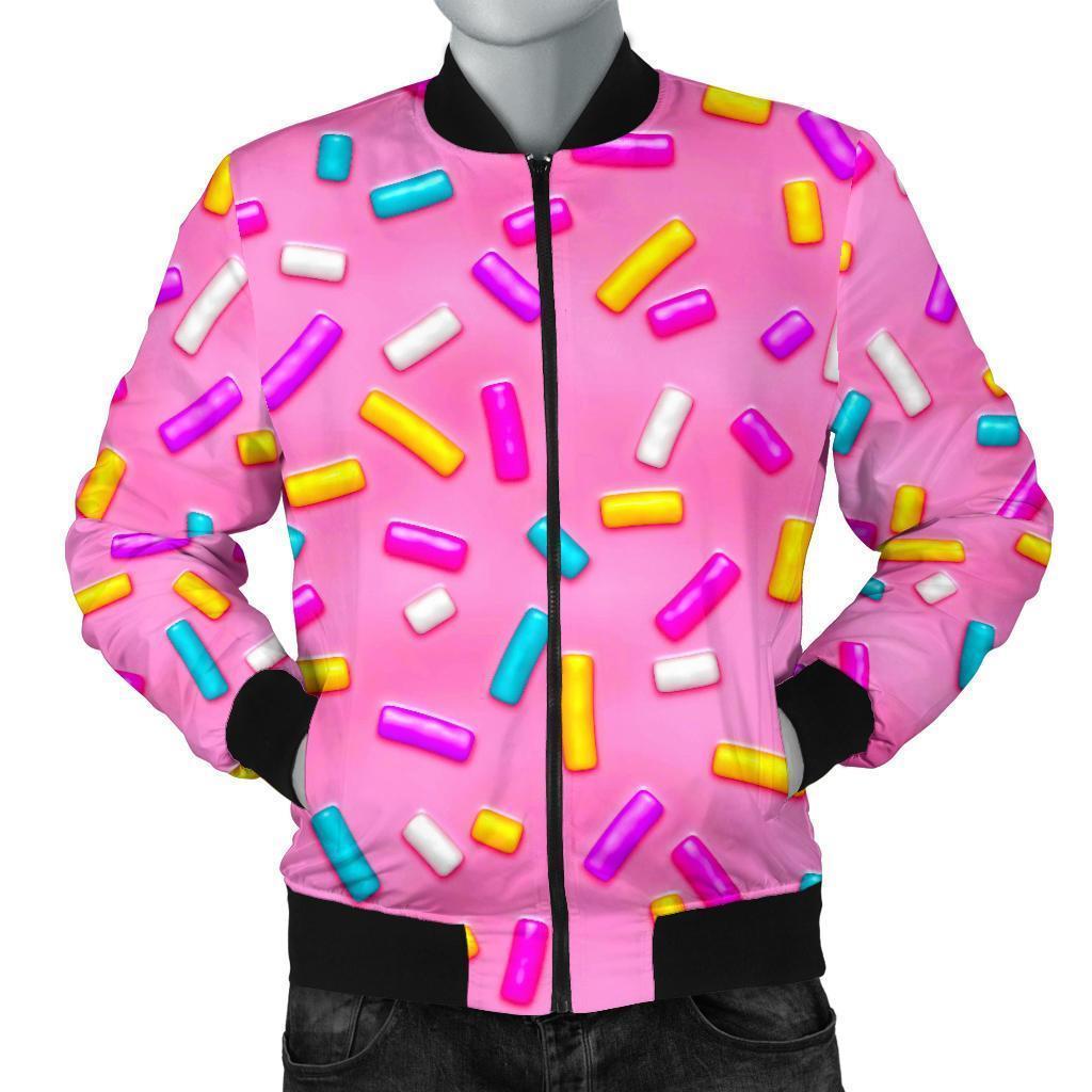 Pink Candy Pattern Print Men's Bomber Jacket-grizzshop