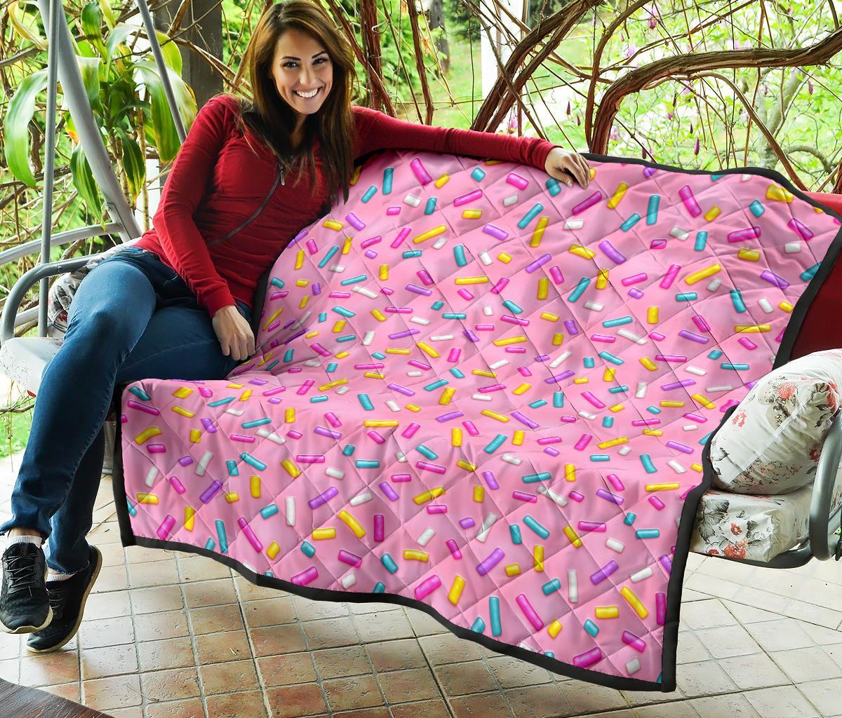 Pink Candy Pattern Print Quilt-grizzshop