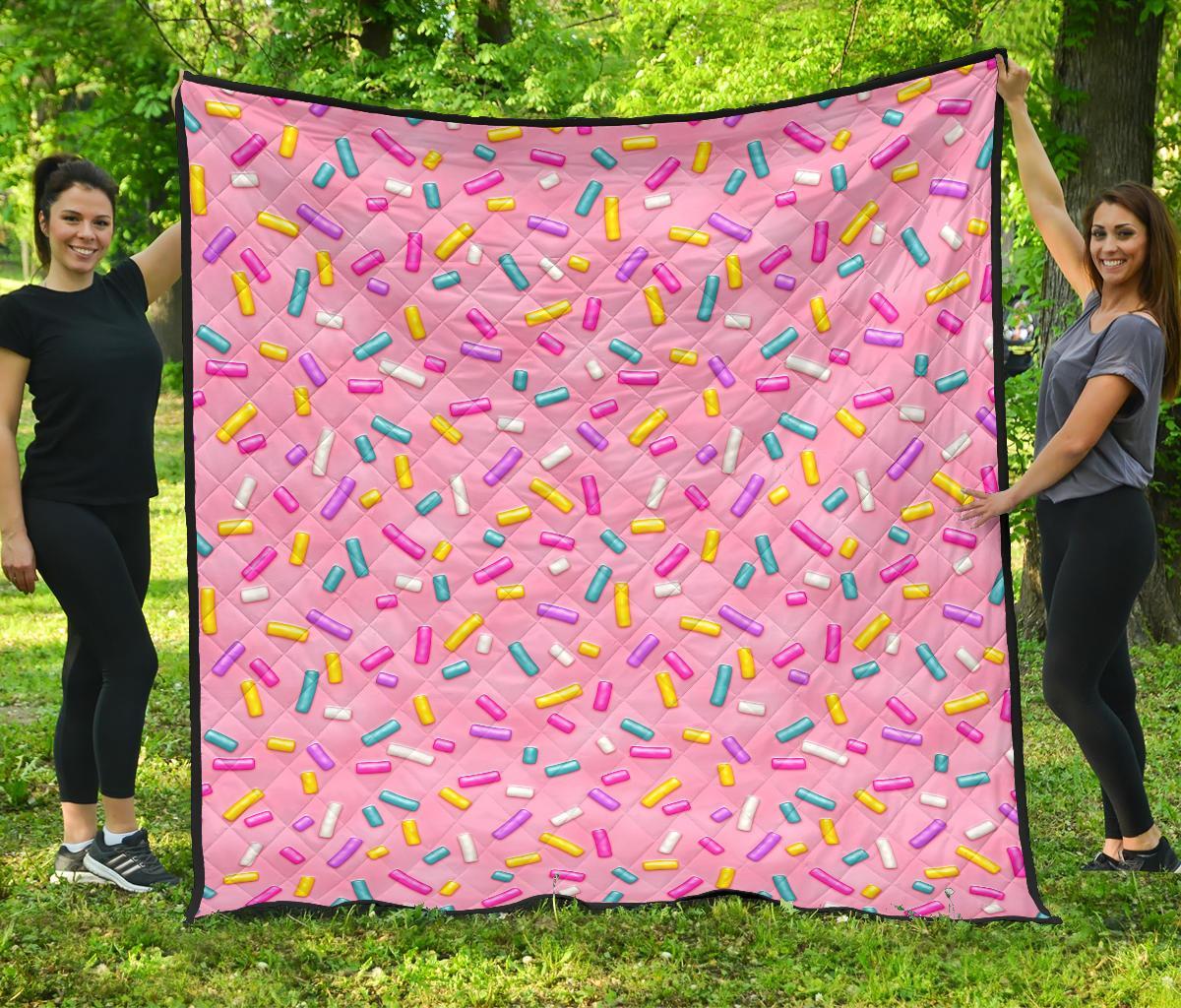 Pink Candy Pattern Print Quilt-grizzshop