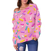 Load image into Gallery viewer, Pink Candy Pattern Print Women Off Shoulder Sweatshirt-grizzshop