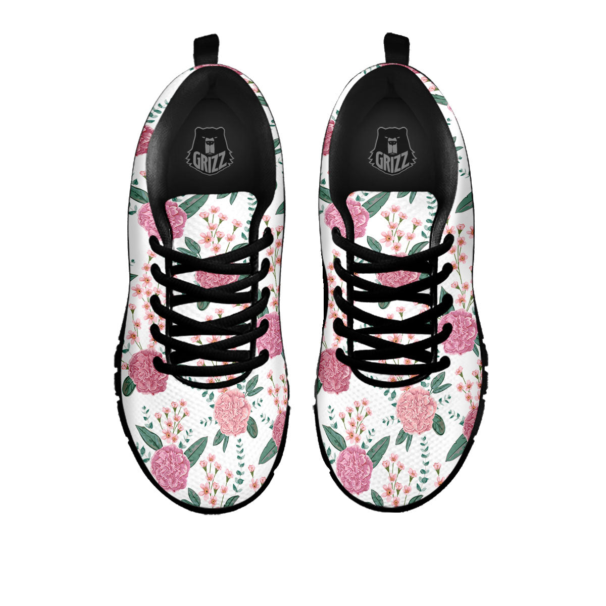 Pink Carnation White Print Pattern Black Sneaker-grizzshop