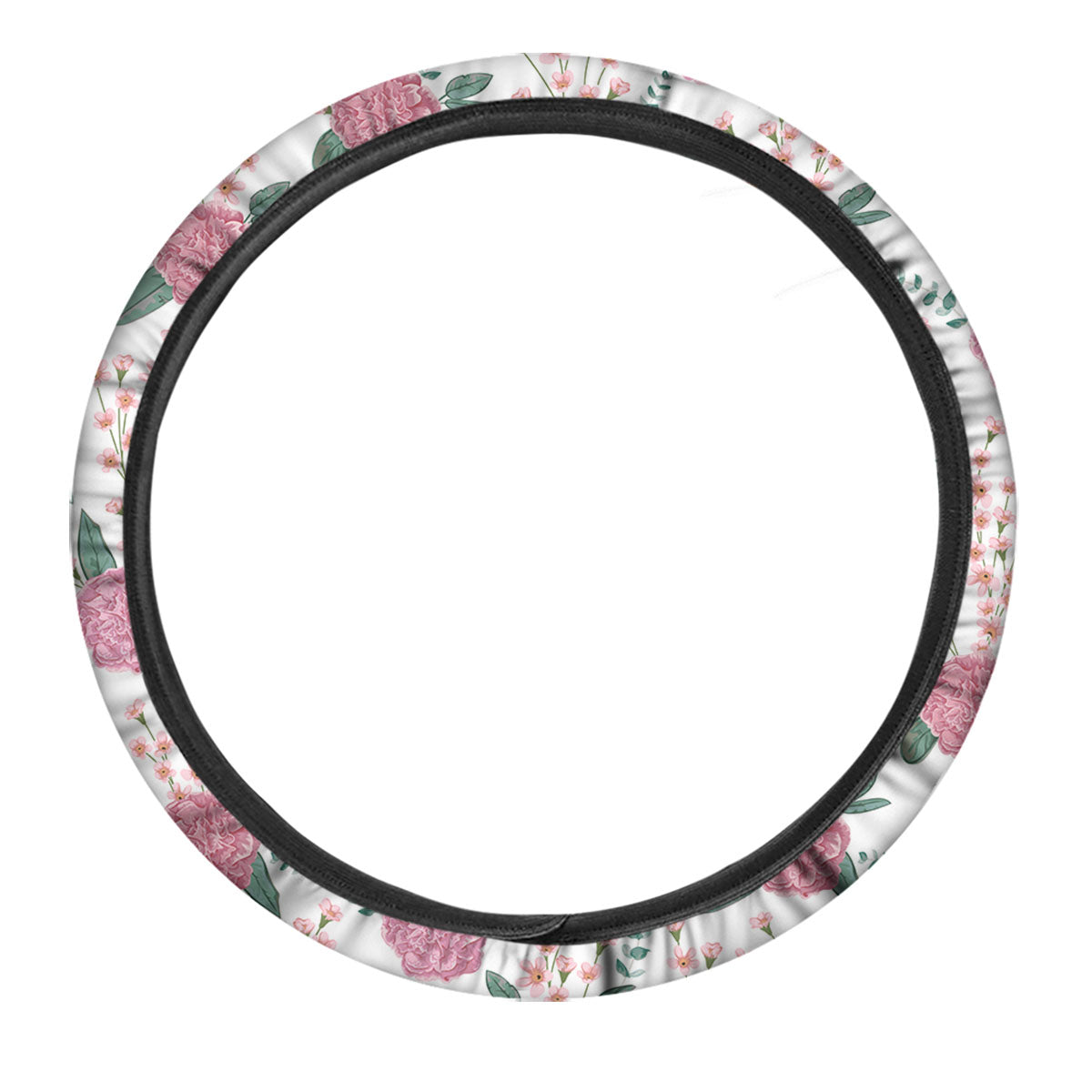 Pink Carnation White Print Pattern Car Steering Wheel Cover-grizzshop