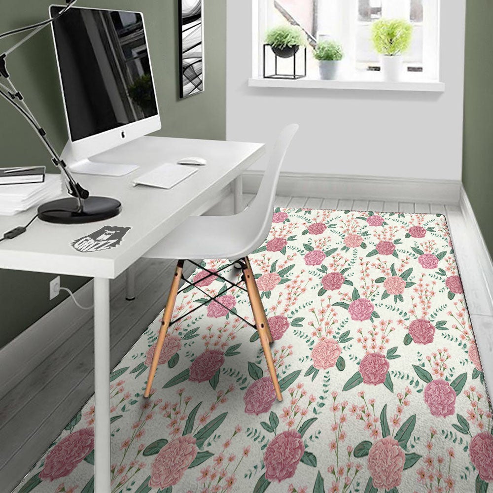 Pink Carnation White Print Pattern Floor Mat-grizzshop
