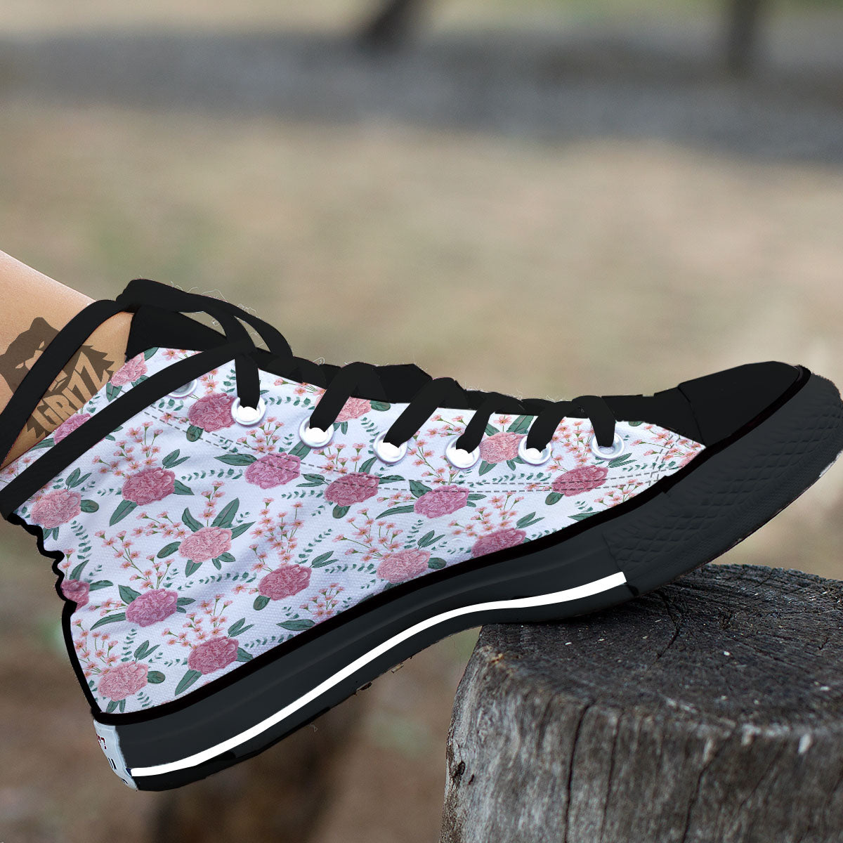 Pink Carnation White Print Pattern High Top Shoes-grizzshop