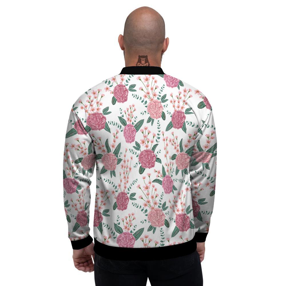 Pink Carnation White Print Pattern Men's Bomber Jacket-grizzshop