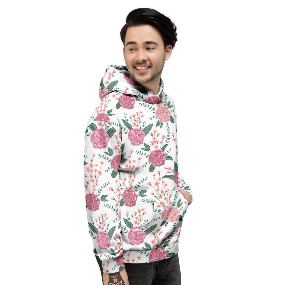 Pink Carnation White Print Pattern Men's Hoodie-grizzshop