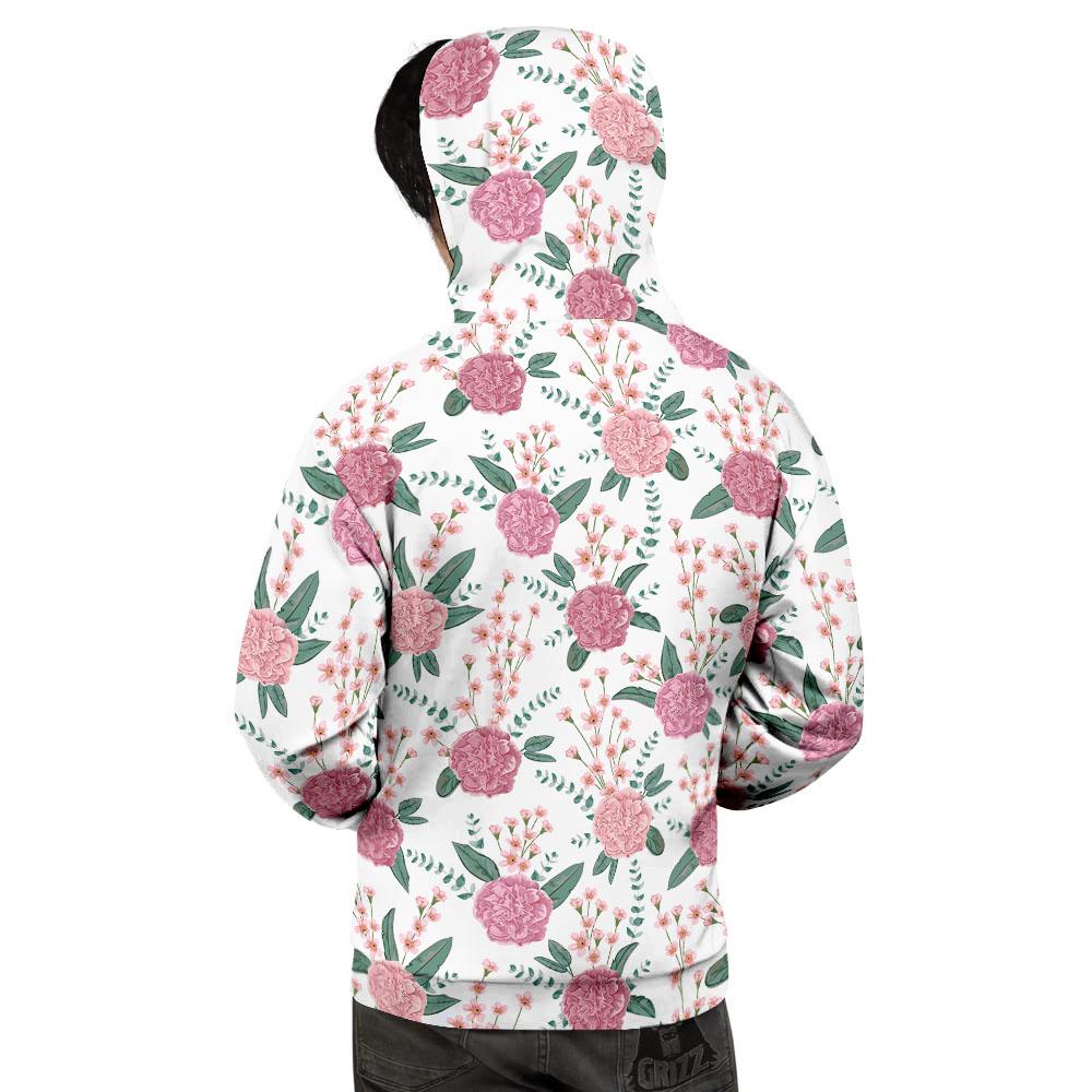 Pink Carnation White Print Pattern Men's Hoodie-grizzshop