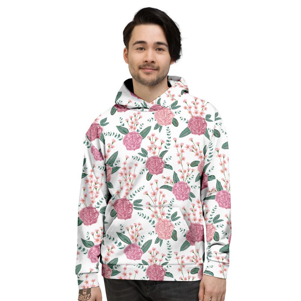 Pink Carnation White Print Pattern Men's Hoodie-grizzshop