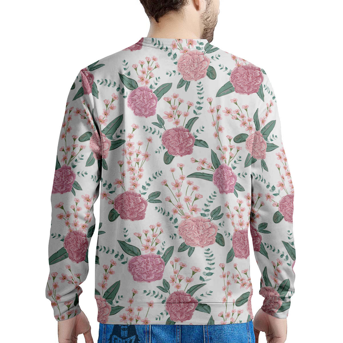 Pink Carnation White Print Pattern Men's Sweatshirt-grizzshop