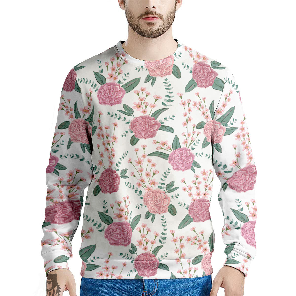 Pink Carnation White Print Pattern Men's Sweatshirt-grizzshop