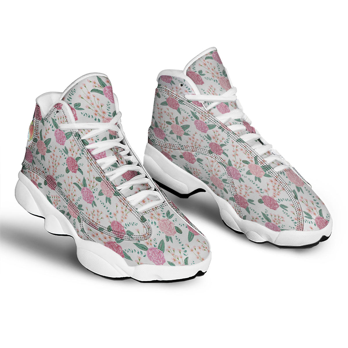 Pink Carnation White Print Pattern White Basketball Shoes-grizzshop