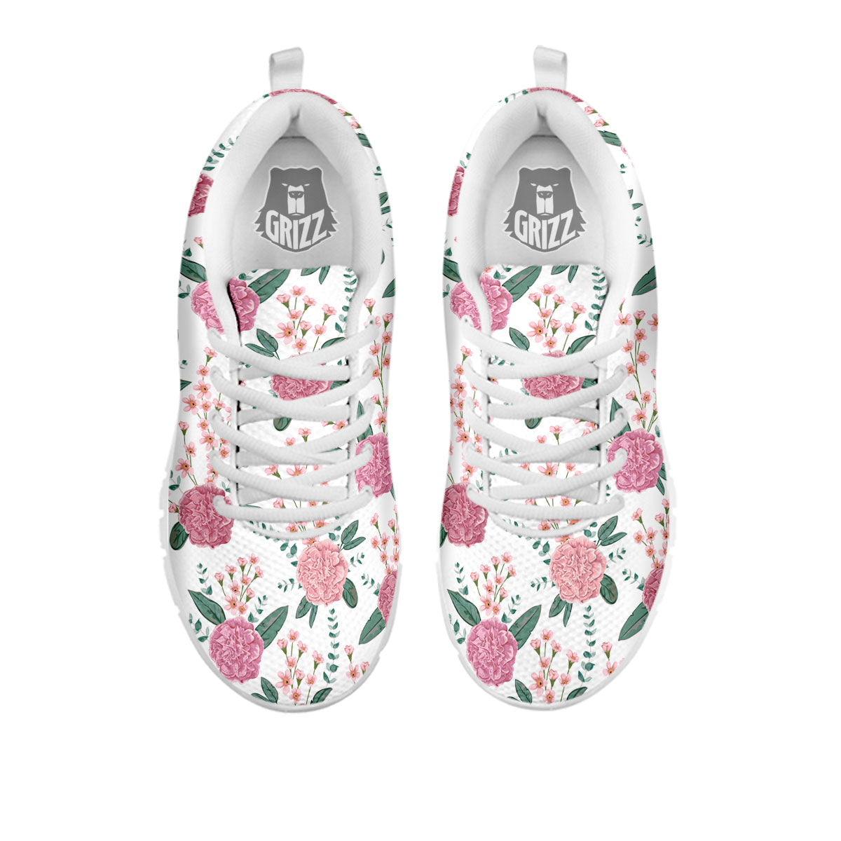 Pink Carnation White Print Pattern White Sneaker-grizzshop