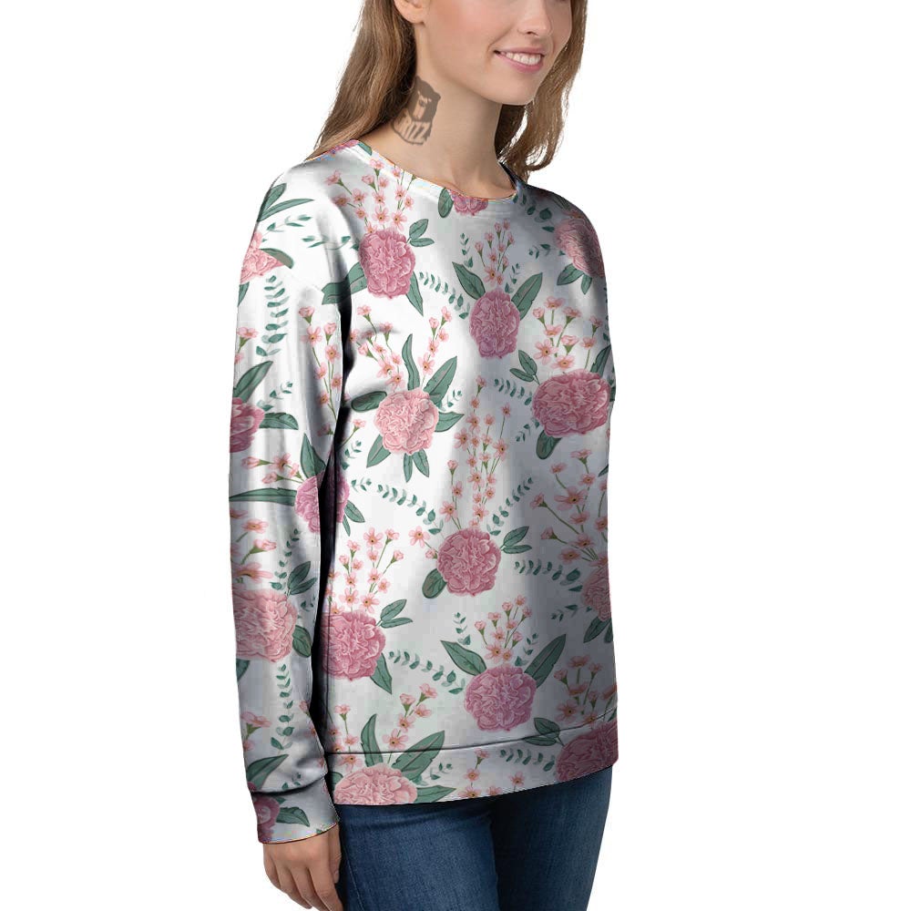 Pink Carnation White Print Pattern Women's Sweatshirt-grizzshop