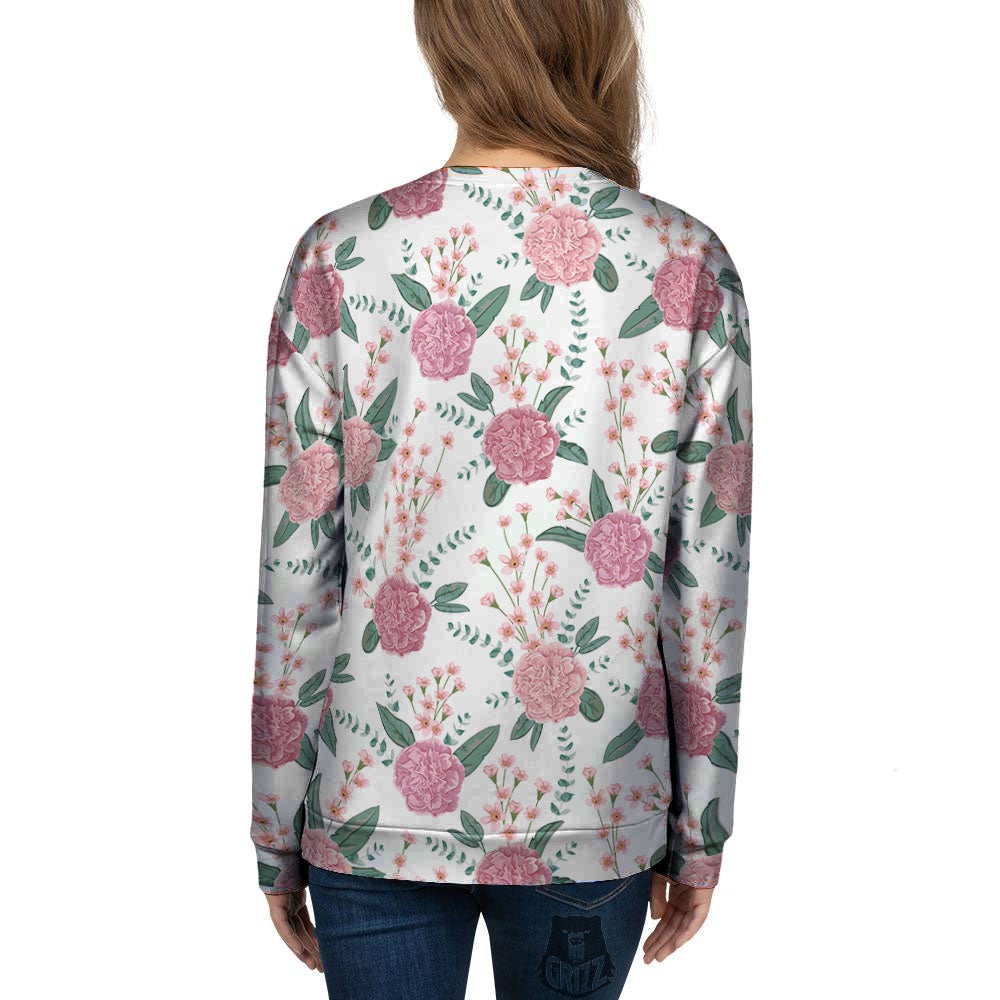 Pink Carnation White Print Pattern Women's Sweatshirt-grizzshop