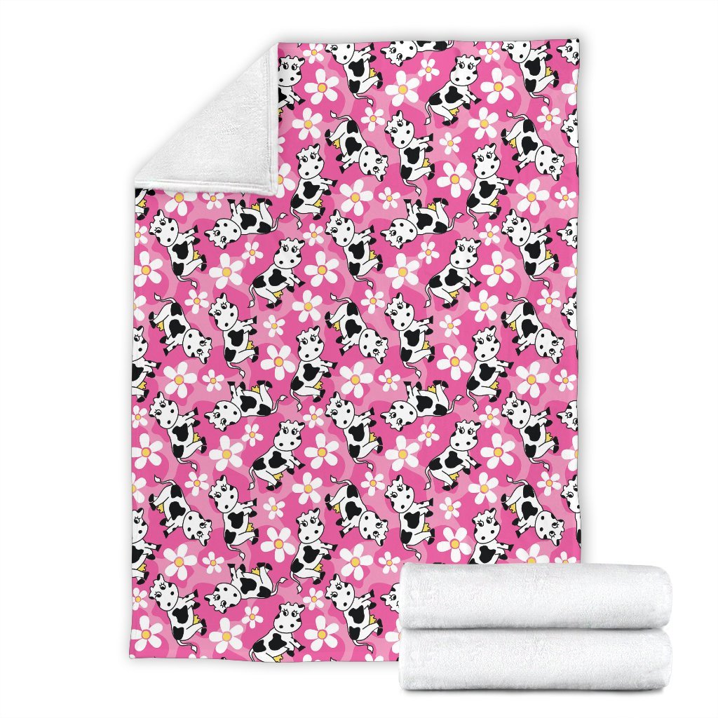 Pink Cartoon Cow Pattern Print Blanket-grizzshop