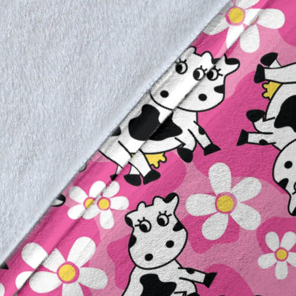 Pink Cartoon Cow Pattern Print Blanket-grizzshop