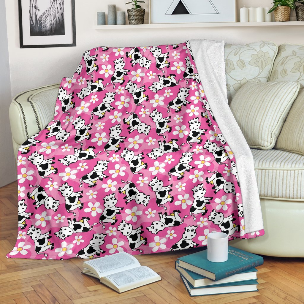Pink Cartoon Cow Pattern Print Blanket-grizzshop