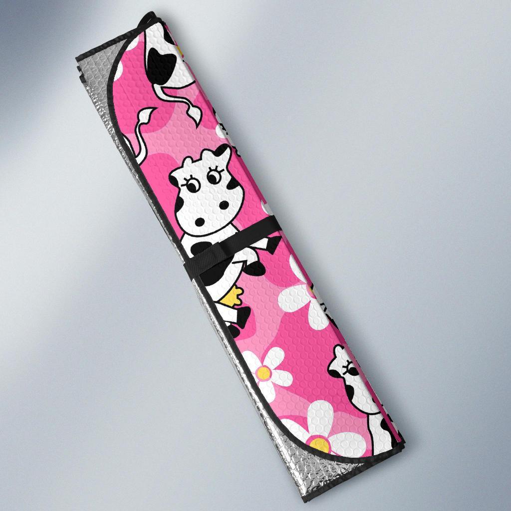 Pink Cartoon Cow Pattern Print Car Sun Shade-grizzshop