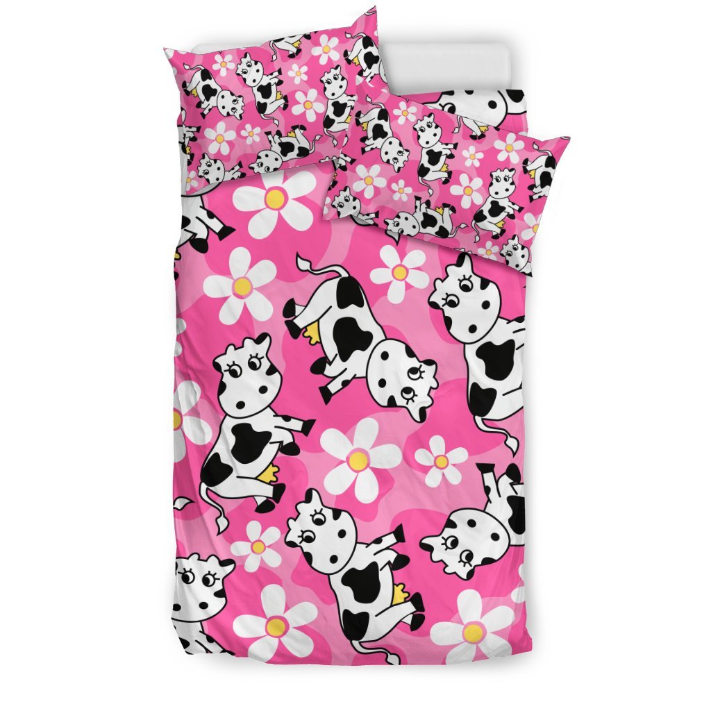 Pink Cartoon Cow Pattern Print Duvet Cover Bedding Set-grizzshop