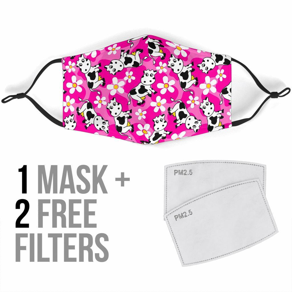 Pink Cartoon Cow Pattern Print Face Mask-grizzshop