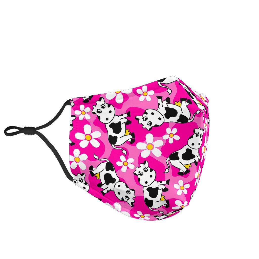 Pink Cartoon Cow Pattern Print Face Mask-grizzshop