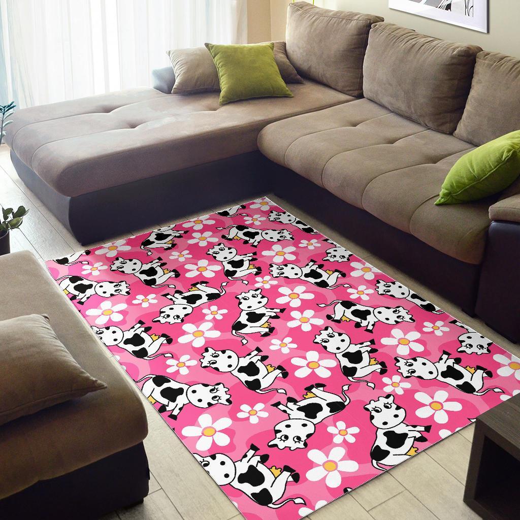 Pink Cartoon Cow Pattern Print Floor Mat-grizzshop