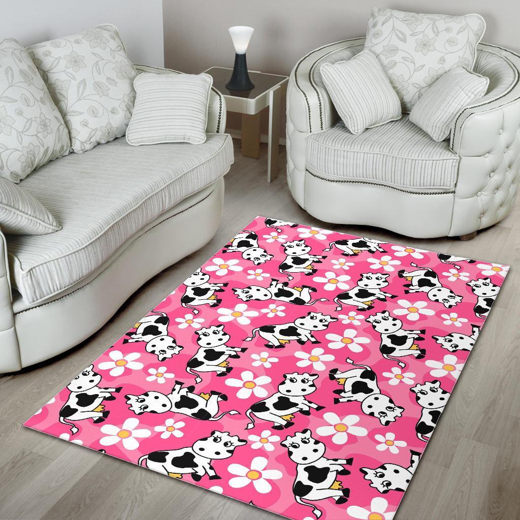 Pink Cartoon Cow Pattern Print Floor Mat-grizzshop