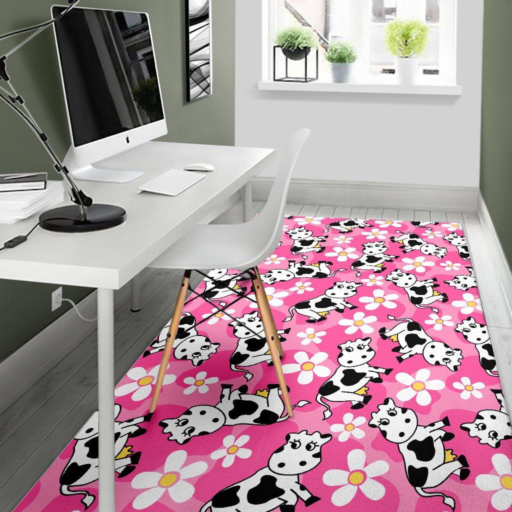 Pink Cartoon Cow Pattern Print Floor Mat-grizzshop