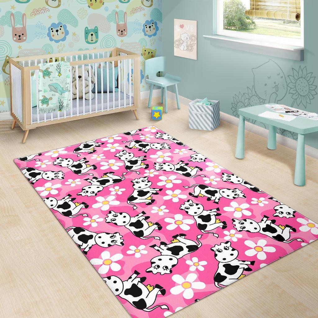 Pink Cartoon Cow Pattern Print Floor Mat-grizzshop