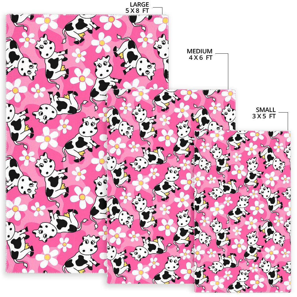 Pink Cartoon Cow Pattern Print Floor Mat-grizzshop