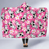 Pink Cartoon Cow Pattern Print Hooded Blanket-grizzshop