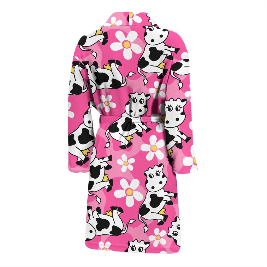 Pink Cartoon Cow Pattern Print Men Long Robe-grizzshop