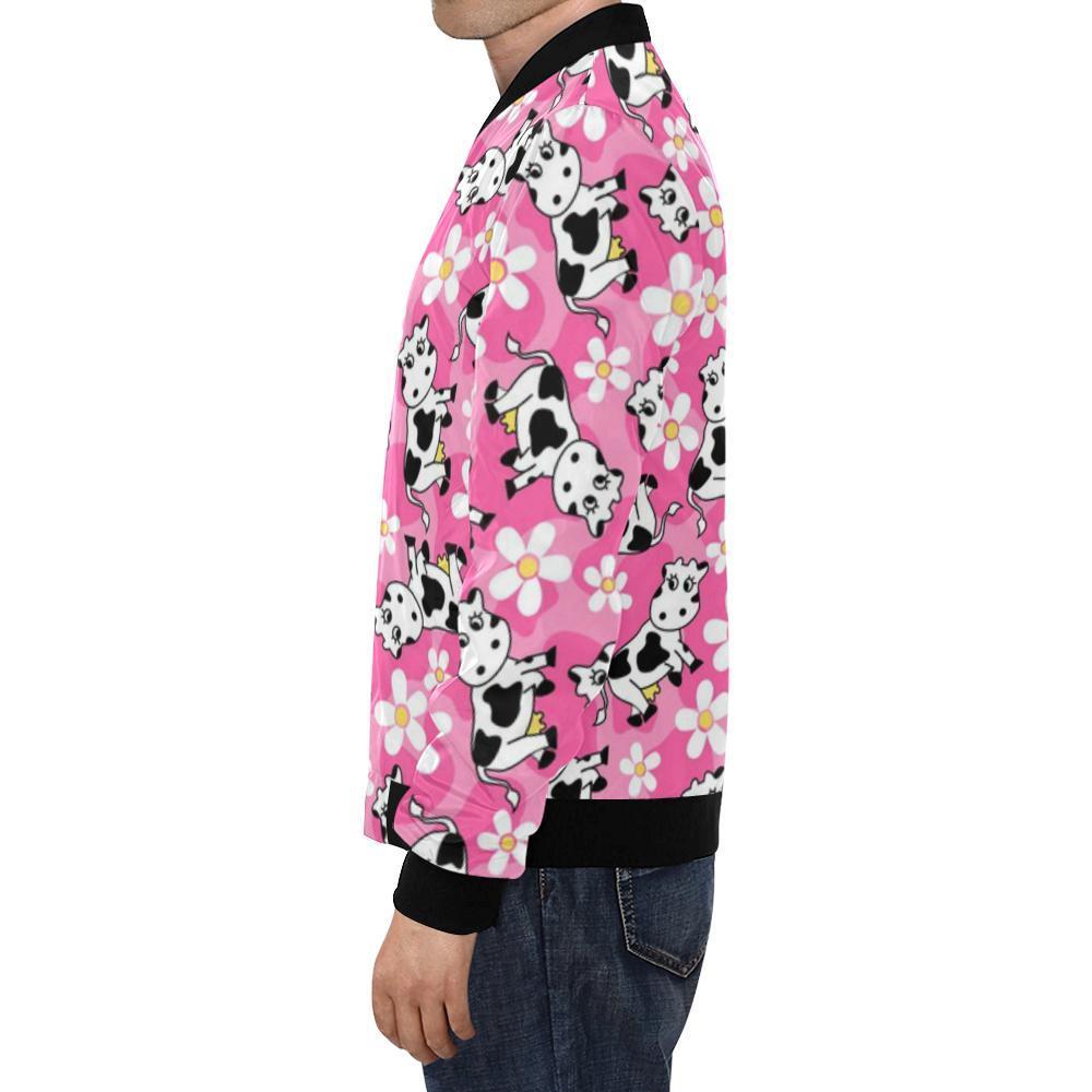 Pink Cartoon Cow Pattern Print Men's Bomber Jacket-grizzshop