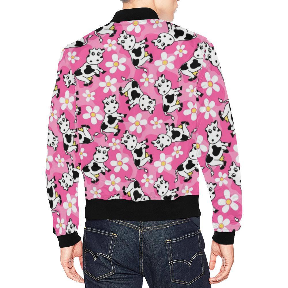 Pink Cartoon Cow Pattern Print Men's Bomber Jacket-grizzshop