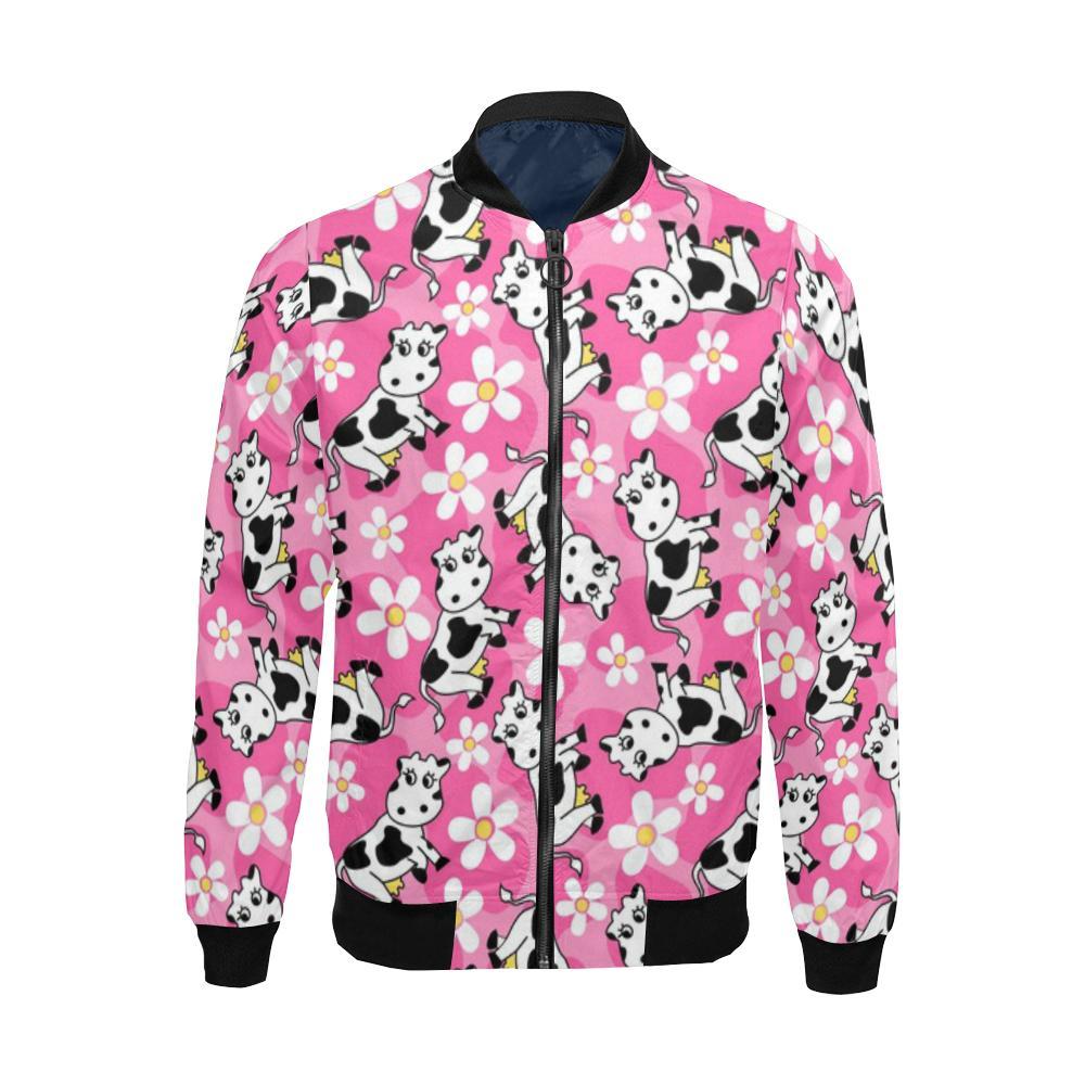 Pink Cartoon Cow Pattern Print Men's Bomber Jacket-grizzshop