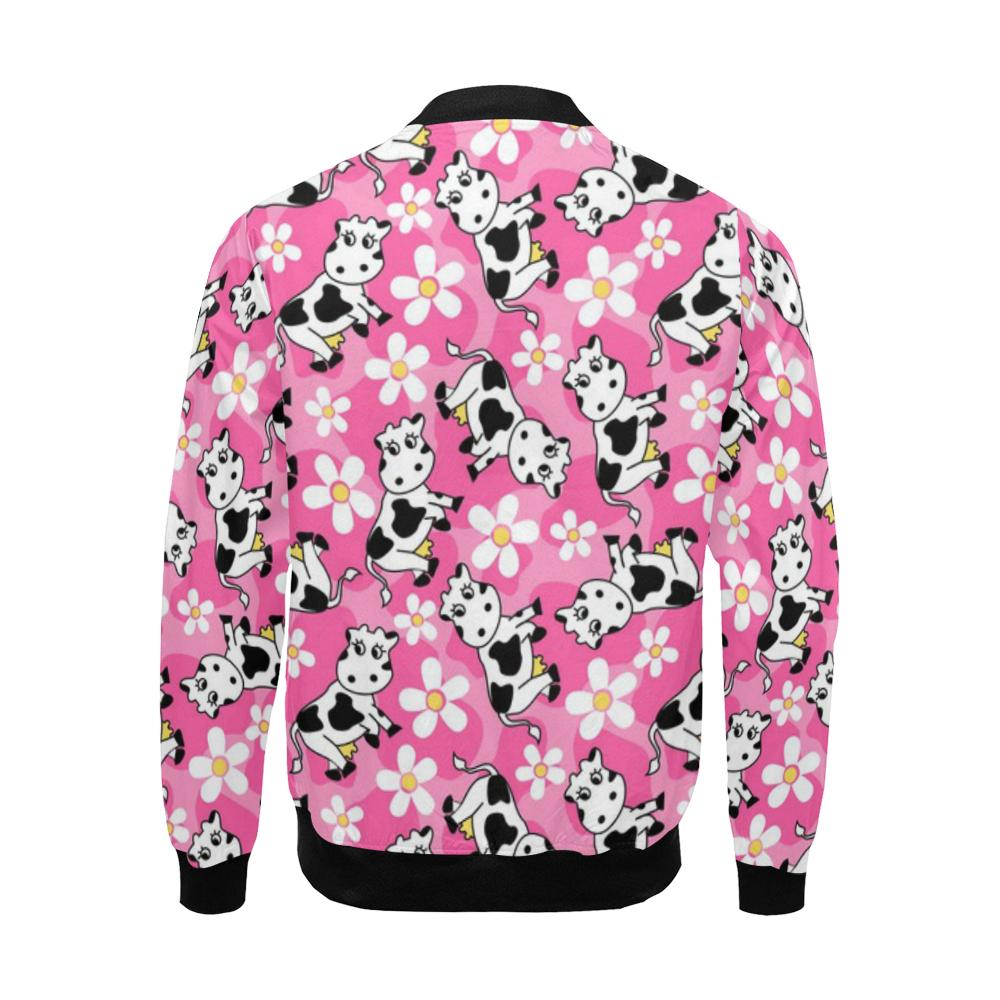 Pink Cartoon Cow Pattern Print Men's Bomber Jacket-grizzshop