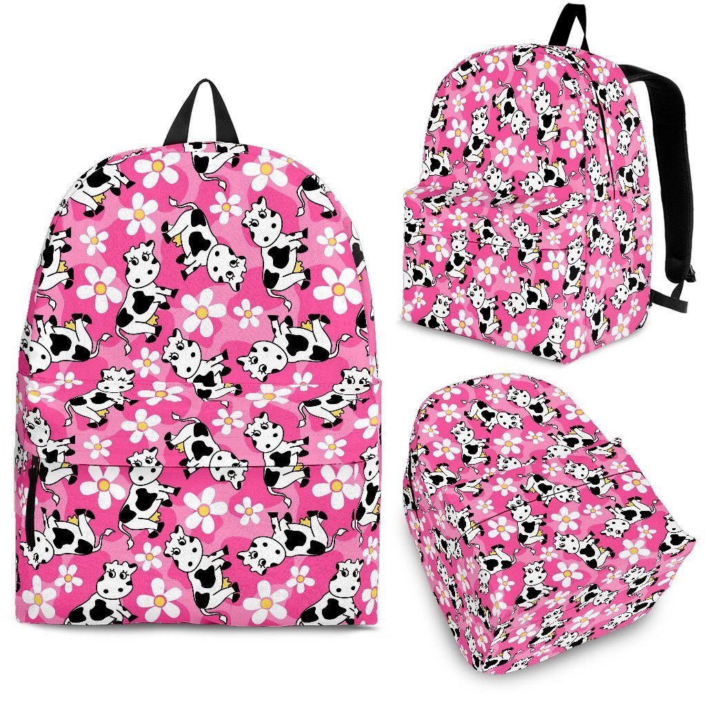 Pink Cartoon Cow Pattern Print Premium Backpack-grizzshop