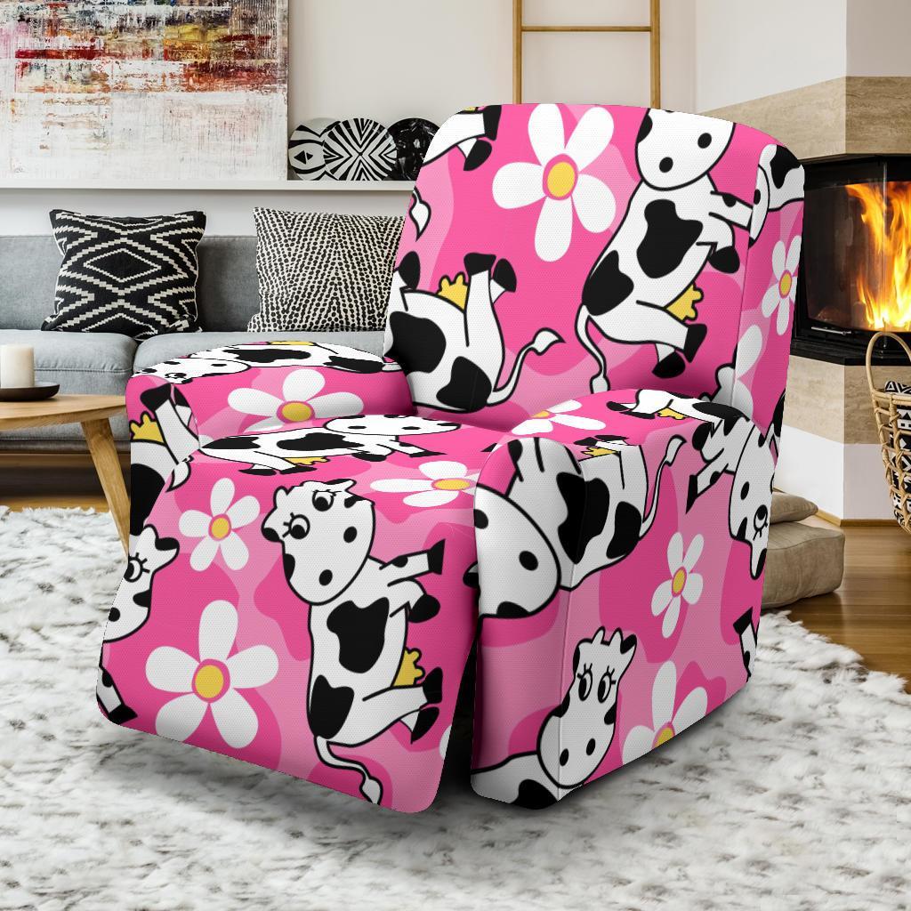 Pink Cartoon Cow Pattern Print Recliner Cover-grizzshop