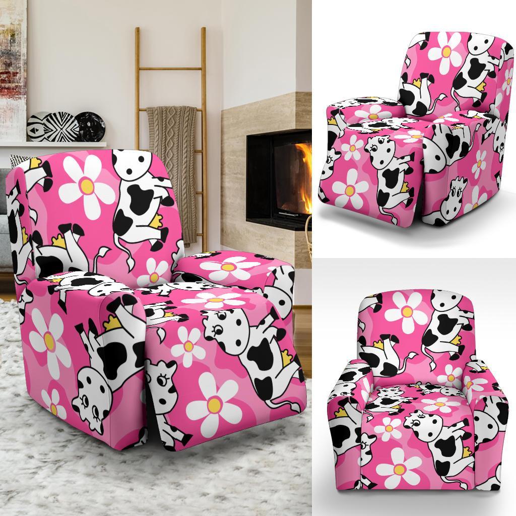 Pink Cartoon Cow Pattern Print Recliner Cover-grizzshop