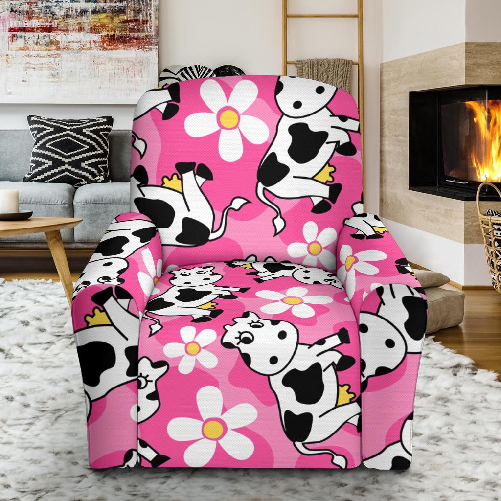 Pink Cartoon Cow Pattern Print Recliner Cover-grizzshop