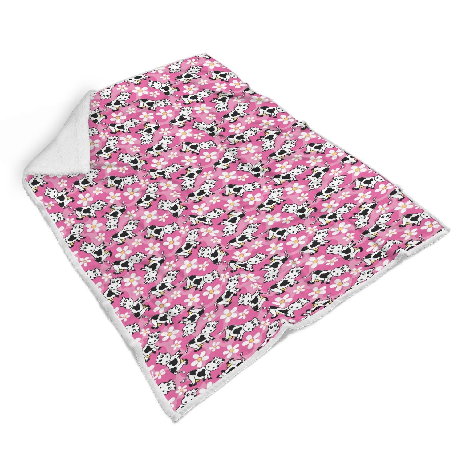 Pink Cartoon Cow Pattern Print Throw Blanket-grizzshop