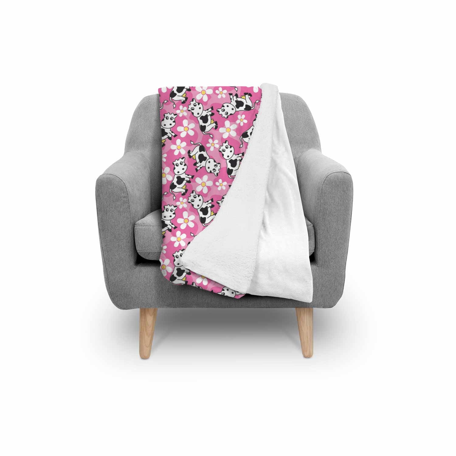 Pink Cartoon Cow Pattern Print Throw Blanket-grizzshop