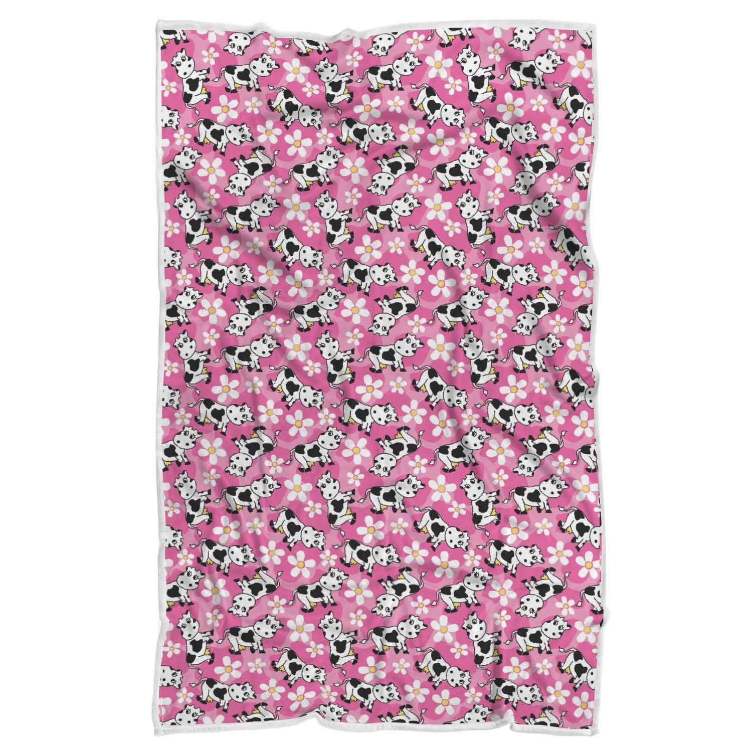 Pink Cartoon Cow Pattern Print Throw Blanket-grizzshop