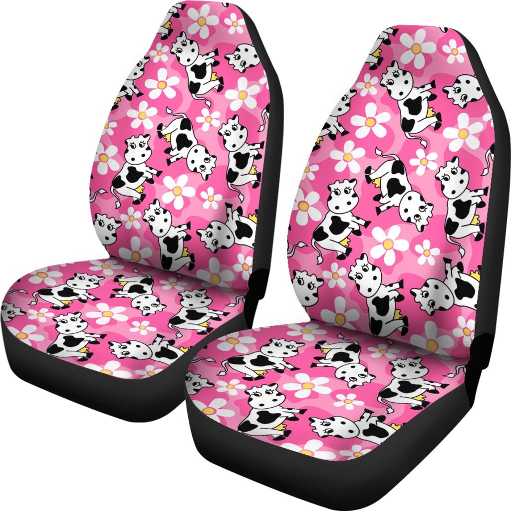 Pink Cartoon Cow Pattern Print Universal Fit Car Seat Cover-grizzshop