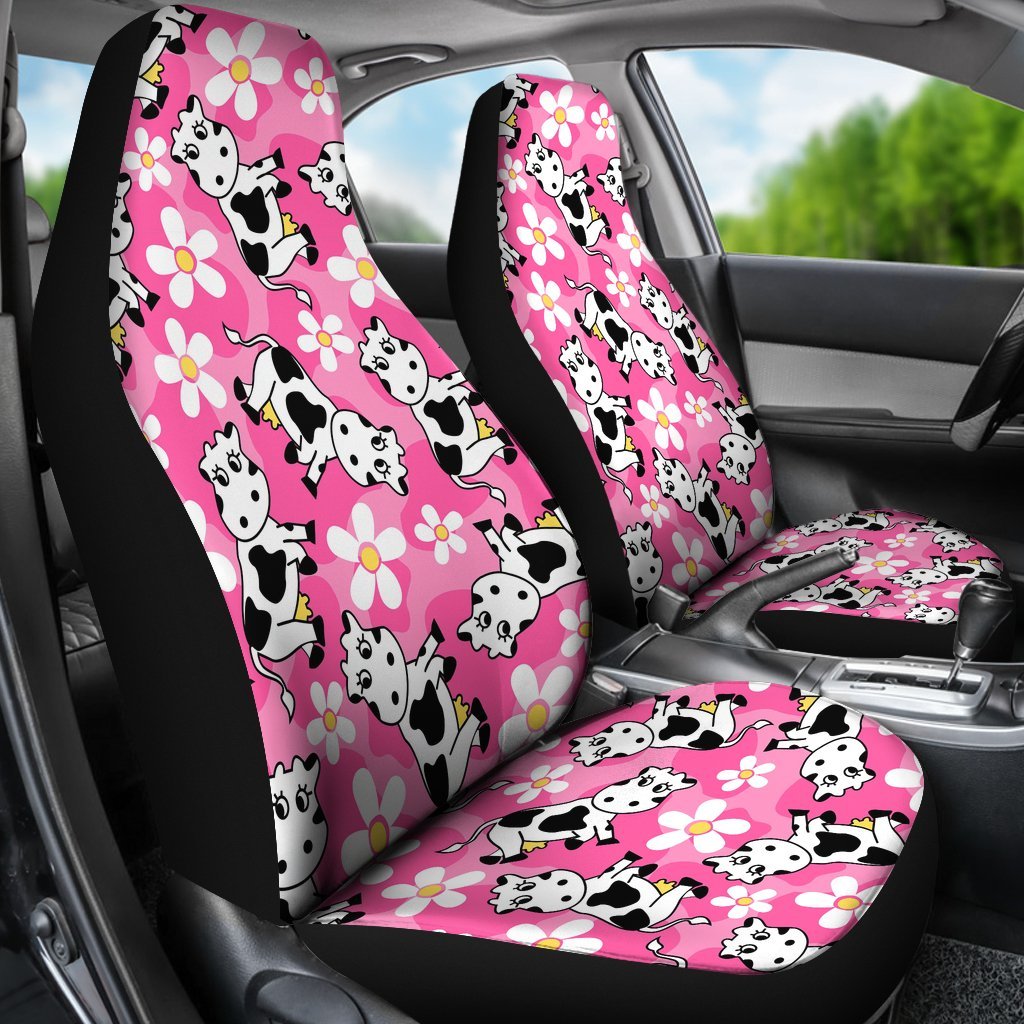 Pink Cartoon Cow Pattern Print Universal Fit Car Seat Cover-grizzshop